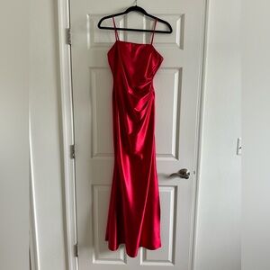 Aspeed Red Spaghetti Strap Formal Satin Dress